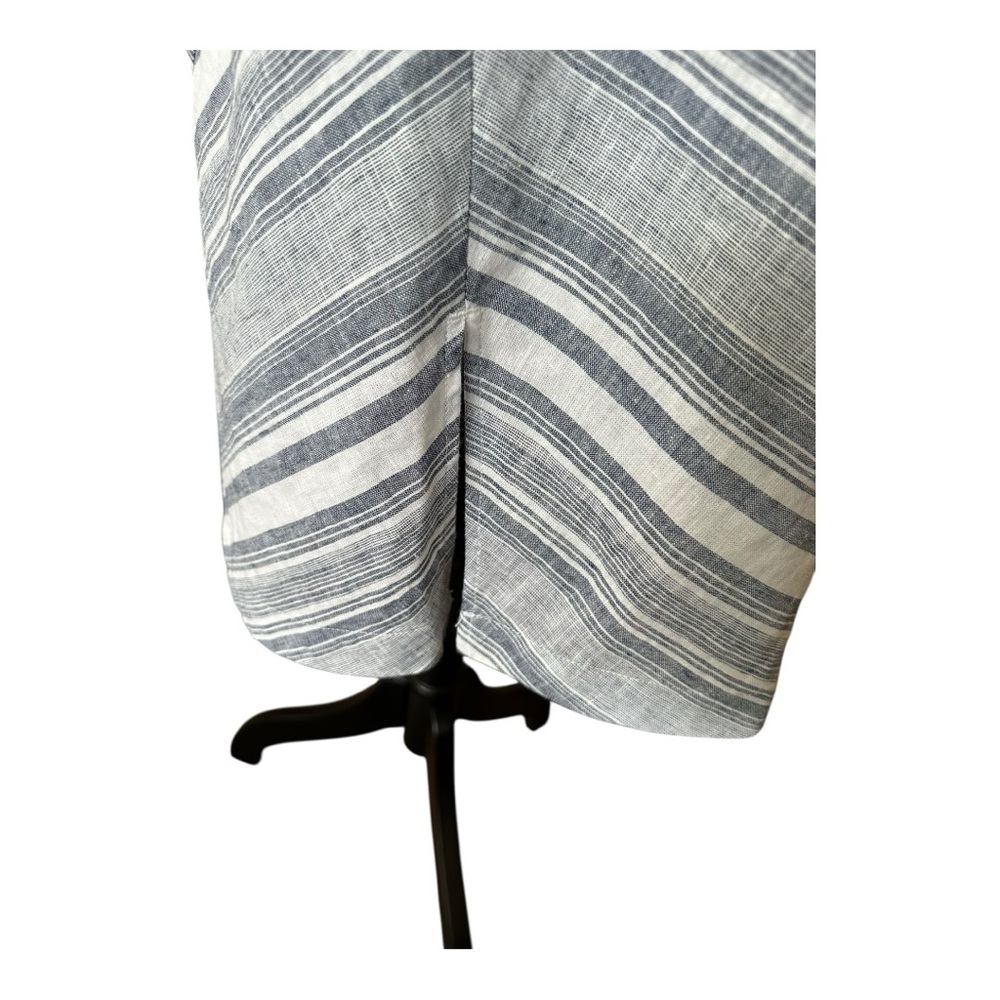 Soft Surroundings Sonya Linen Midi Dress Sz L Pockets Blue White Coastal Pockets - Picture 6 of 15
